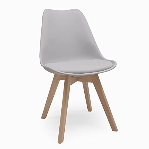 Kiona | Homely - Silla de Comedor - Day | Asiento de Polipropileno | Silla Diseño Nórdico | Respaldo Ergonómico | Patas Madera de Haya | Silla para Comedor, Dormitorio, Cocina | Color Gris Claro