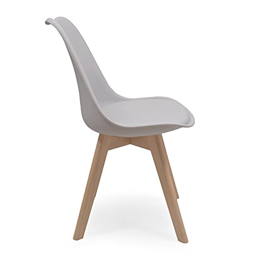 Kiona | Homely - Silla de Comedor - Day | Asiento de Polipropileno | Silla Diseño Nórdico | Respaldo Ergonómico | Patas Madera de Haya | Silla para Comedor, Dormitorio, Cocina | Color Gris Claro