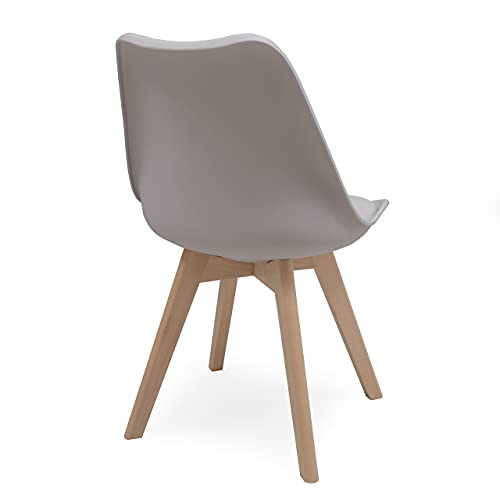 Kiona | Homely - Silla de Comedor - Day | Asiento de Polipropileno | Silla Diseño Nórdico | Respaldo Ergonómico | Patas Madera de Haya | Silla para Comedor, Dormitorio, Cocina | Color Gris Claro