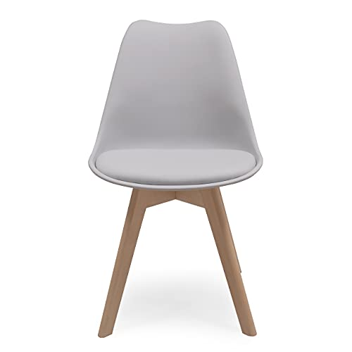 Kiona | Homely - Silla de Comedor - Day | Asiento de Polipropileno | Silla Diseño Nórdico | Respaldo Ergonómico | Patas Madera de Haya | Silla para Comedor, Dormitorio, Cocina | Color Gris Claro