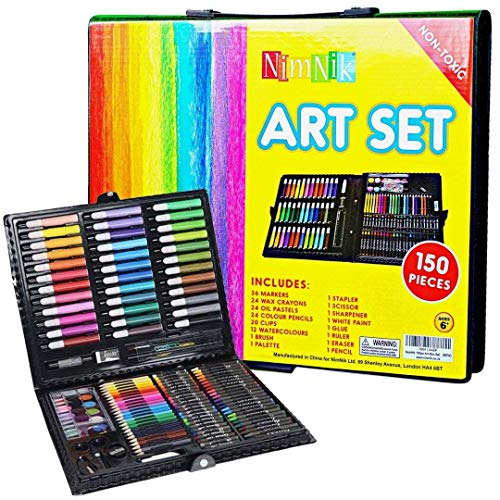 Kit de Manualidades para Niños - Caja Colores | Conjunto Pinturas Set Dibujo 150 Piezas Actividad Creativa Ceras Colores Lapiceros Acuarelas Rotuladores | Kit Artistico Ideal Regalar