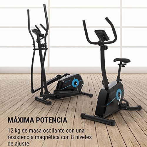 Klarfit Tauon - Eliptica, Bicicleta eliptica con Pantalla LC, Eliptica para casa con 8 Niveles, Soporte Tablet, Silencioso, Antideslizante, Pulsómetro, 58 x 153 x 100 cm, Carga máx. 100 kg, Negro