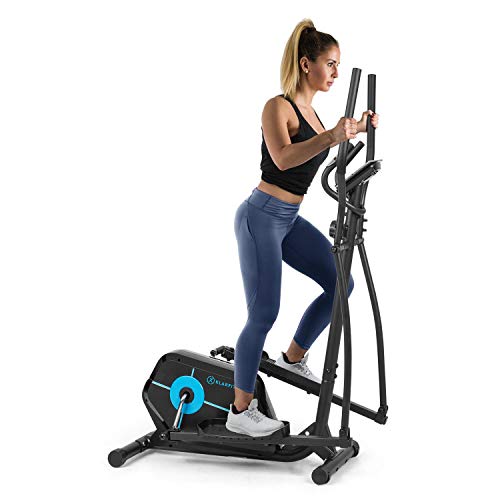 Klarfit Tauon - Eliptica, Bicicleta eliptica con Pantalla LC, Eliptica para casa con 8 Niveles, Soporte Tablet, Silencioso, Antideslizante, Pulsómetro, 58 x 153 x 100 cm, Carga máx. 100 kg, Negro