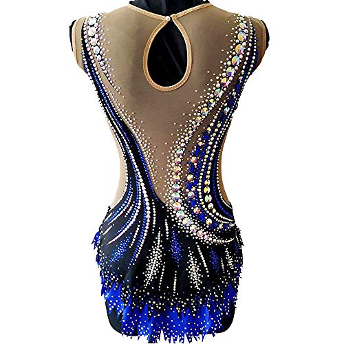 Kmgjc Danza Gimnasia rítmica Maillots Maillots de Gimnasia artística de Las Mujeres de Las niñas Leotardo Negro Hecho a Mano Jeweled Diamante se vea sin Mangas de la Competencia,Negro,Child12