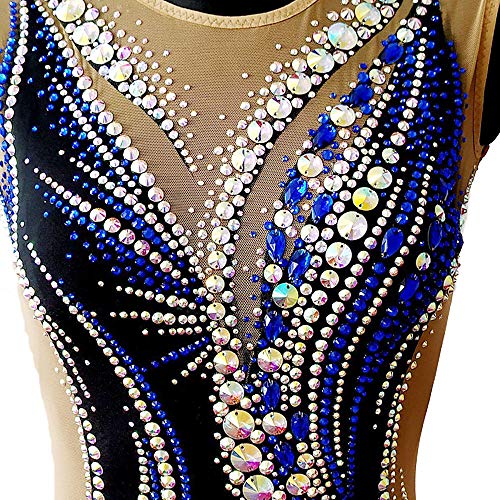 Kmgjc Danza Gimnasia rítmica Maillots Maillots de Gimnasia artística de Las Mujeres de Las niñas Leotardo Negro Hecho a Mano Jeweled Diamante se vea sin Mangas de la Competencia,Negro,Child12