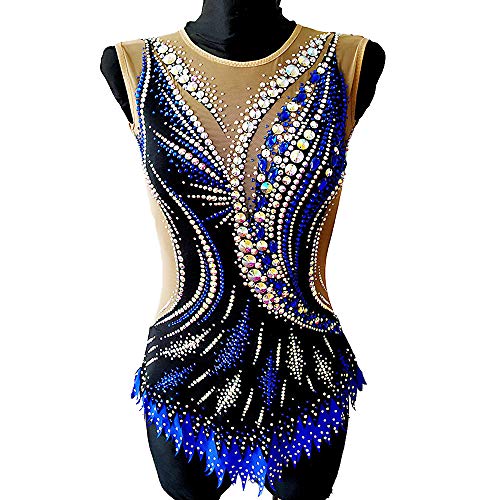 Kmgjc Danza Gimnasia rítmica Maillots Maillots de Gimnasia artística de Las Mujeres de Las niñas Leotardo Negro Hecho a Mano Jeweled Diamante se vea sin Mangas de la Competencia,Negro,Child12