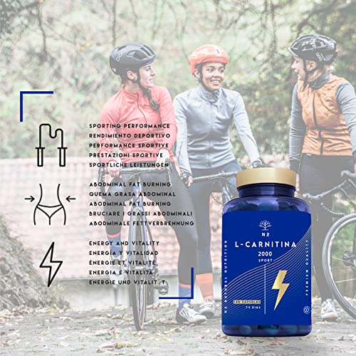 L CARNITINA Capsulas 2000mg Suplemento Deportivo L-Carnitina Quemagrasas Potente Natural Alta Concentracion. Pre Entreno Mejora Rendimiento Perder Peso Hombre Mujer. 150CápsulasCE N2 Natural Nutrition