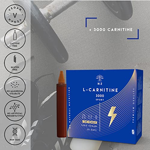 L CARNITINA Liquida 3000 mg.Suplemento Deportivo L-Carnitina Natural-Quemagrasas Líquido-Alta Absorción-Mejor Rendimiento.20 Viales-Facil Apertura-No se Rompen. VEGANO. N2 Natural Nutrition