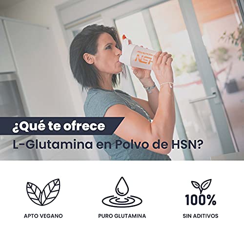 L-Glutamina de HSN | L Glutamine | 100% Pura en Polvo | Suplemento Recuperador Post Entrenamiento Aminoácido Para Deportistas | No-Gmo, Vegano, Sin Gluten ni Lactosa | Sabor Natural | 500 gr