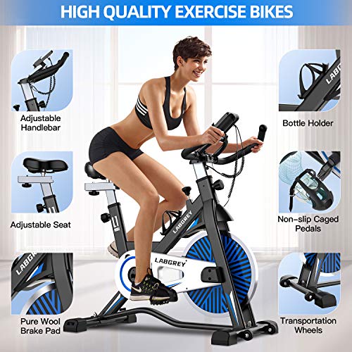 LABGREY Bicicleta Estatica de Spinning Bici Ejercicio Gym Casa Indoor Fitness Bikes Volante 15 KG, Resistencia Ajustable con Pantalla LCD y Monitor de Frecuencia Cardíaca