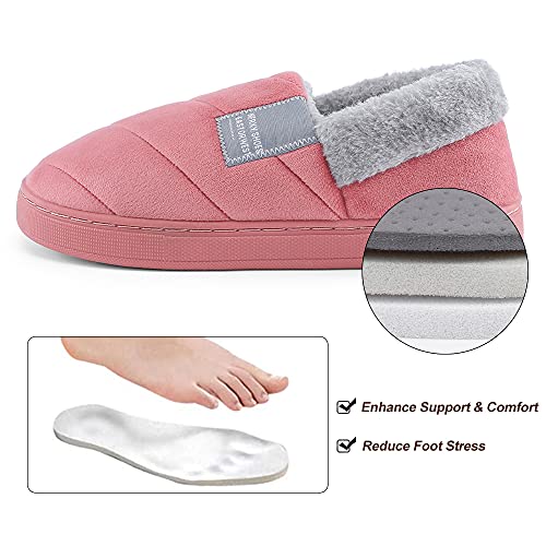 LACOFIA Zapatillas de Estar por Casa de Mujer Cerradas Pantuflas Señora Invierno con Suela de Goma Antideslizante para Interiores y Exteriores Rosa Oscuro 36/37