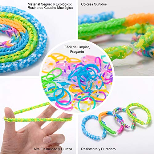 LAOYE Pulseras de Goma Caja 6900 Bandas de Goma para hacer Pulseras 22 Colores Gomas Elasticas Bandas de Telar Kit Brazaletes para Pulseras con Herramienta de Telar, Juego Creativo para Niños Niñas