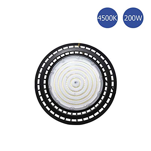 LEADERSSON – Foco Industrial Campana LED UFO Ø400 MARS TG 200W 32000 Lúmenes 4500K Luz Natural estanca IP65 para taller, nave hangar, comercio, garaje, gimnasio