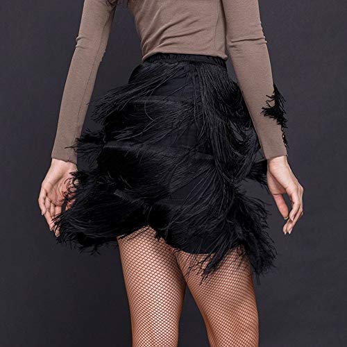 LeerKing Falda de Baile Latino Profesional Falda con Flecos Cintura Elástica de Danza Latino Tango Salsa Rumba Samba para Niñas y Mujeres, Negro XL