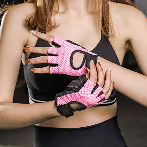 LeerKing Guantes Gimnasio Deportivos de Hombres Mujeres con Muñequera Guantes Antideslizantes Musculación Fitness Remo Ciclismo Gimnasia Baile de Barra Rosa S