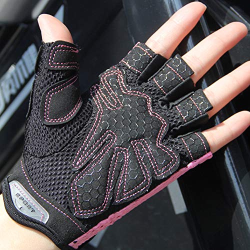 LeerKing Guantes Gimnasio Deportivos de Hombres Mujeres con Muñequera Guantes Antideslizantes Musculación Fitness Remo Ciclismo Gimnasia Baile de Barra Rosa S