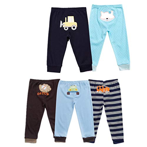 Leggings de algodón unisex para recién nacido y niños pequeños, de Monvecle Multicolor Paquete de 5 pantalones largos para niño. 3-6 Meses