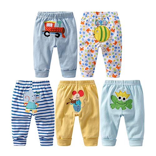 Leggings de algodón unisex para recién nacido y niños pequeños, de Monvecle Multicolor Paquete de 5 pantalones largos para niño. 3-6 Meses