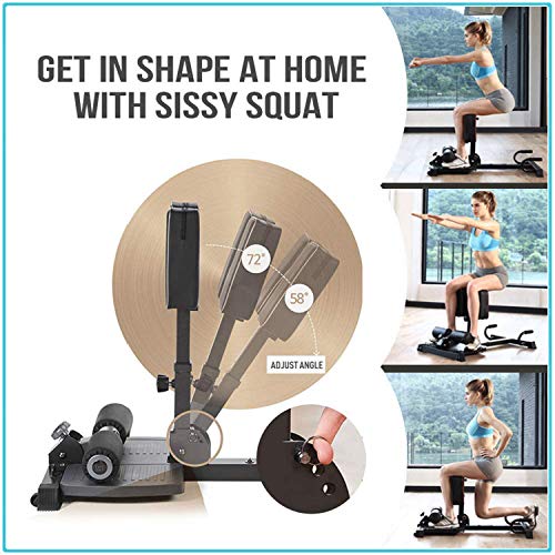 leikefitness Deluxe Multi-Función Deep Sissy Squat Banco de Gimnasio Casa Estación de Entrenamiento de Pierna Máquina de Ejercicio Negro-8400