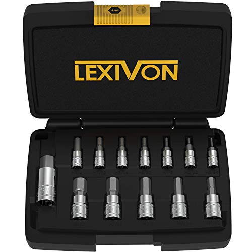 LEXIVON Juego de Llaves de Vaso hexagonales de Acero aleado S2 Premium | Juego de 13 Piezas SAE 5/64"- 9/16" | Estuche de Almacenamiento Mejorado (LX-142)