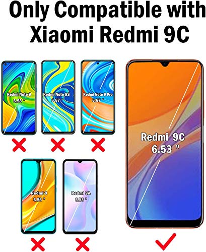 LeYi Funda para Xiaomi Redmi 9C / Redmi 9C NFC con [2-Unidades] Cristal Vidrio Templado,Armor Carcasa con 360 Anillo Soporte Hard PC y Silicona TPU Bumper Antigolpes Case para Redmi 9C / 9C NFC,Negro