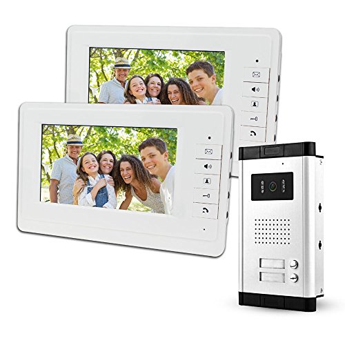 LIBO Video Portero 2 Monitores Videoportero IP 7 Pulgadas con Camara Visores Nocturnos Infrarrojos 700 TVL Seguridad Entrada para múltiples Apartamentos/familias