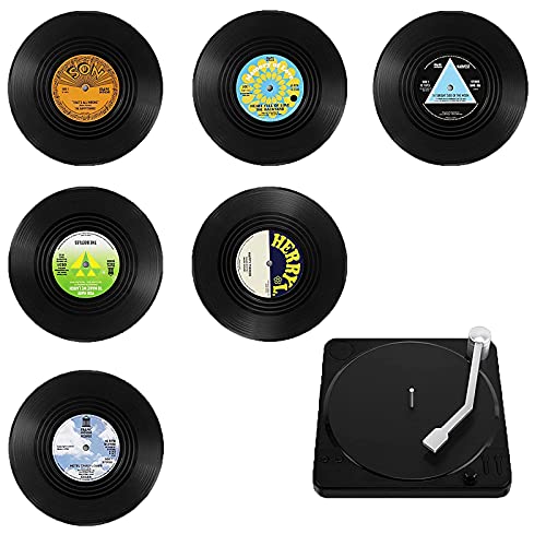 Liekadijiae 6 Piezas Antideslizante Aislante Posavasos, Posavasos de Vinilo Retro, Juego de Posavasos de Vinilo, para Tazas De Café U Otras Bebidas, con Soporte para Discos