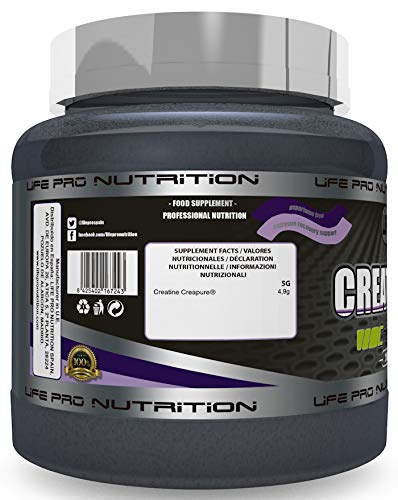 Life Pro Creatine Creapure 250g | Suplemento de Creatina en Polvo con 99.9% de Pureza para Deportistas, Aumenta Resistencia y Fuerza, Sabor Neutro