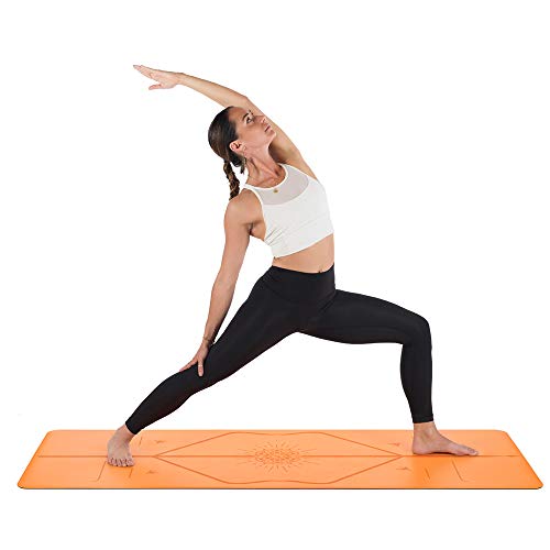 LIFORME Esterilla De Yoga Happiness - Mejor Estera De Yoga del Mundo con Sistema De Alineación Patentado - Yoga Mat Ecológica y Completamente Antideslizante - Edición Especial Happiness - Naranja