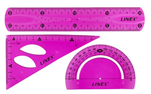 Linex 400081968 Juego de geometría Regla de caracteres triangular, ángulo Cuchillo acrílico para dibujar y Ferias 1 Set, 20 cm, 13 cm, color rosa