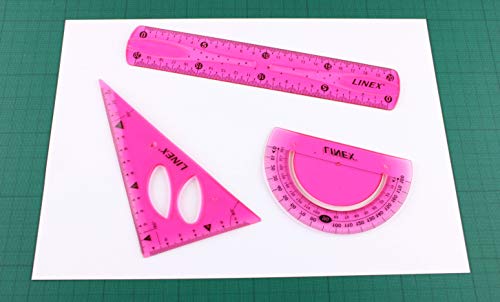 Linex 400081968 Juego de geometría Regla de caracteres triangular, ángulo Cuchillo acrílico para dibujar y Ferias 1 Set, 20 cm, 13 cm, color rosa