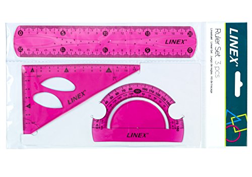 Linex 400081968 Juego de geometría Regla de caracteres triangular, ángulo Cuchillo acrílico para dibujar y Ferias 1 Set, 20 cm, 13 cm, color rosa