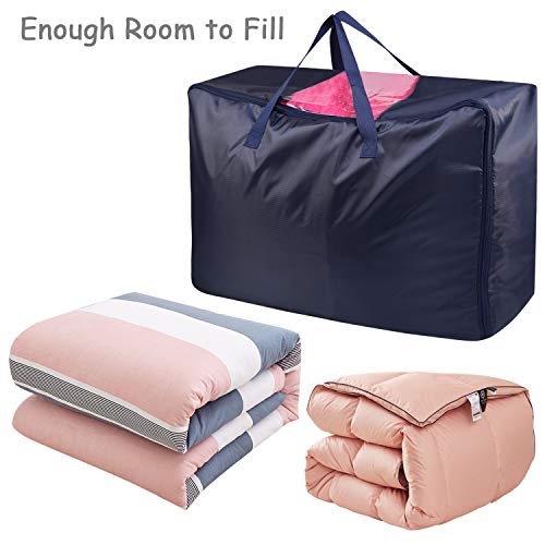 LinStyle 3 Piezas Bolsas de Almacenamiento Debajo de la Cama, Plegable Organizador de Edredones Manta con la Cremallera para Guardar la Ropa, Edredones, Ropa de Cama, Almohadas - Azul Oscuro