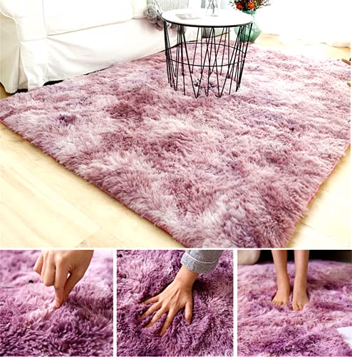 linyingdian Alfombra rectángulo Shaggy para Salón habitación de los Niños Dormitorio - Alfombra Antideslizante Muy Suave, Lavable, Tie-Dye, al Aire Libre Interior. (Rosado Morado, 80x160cm)