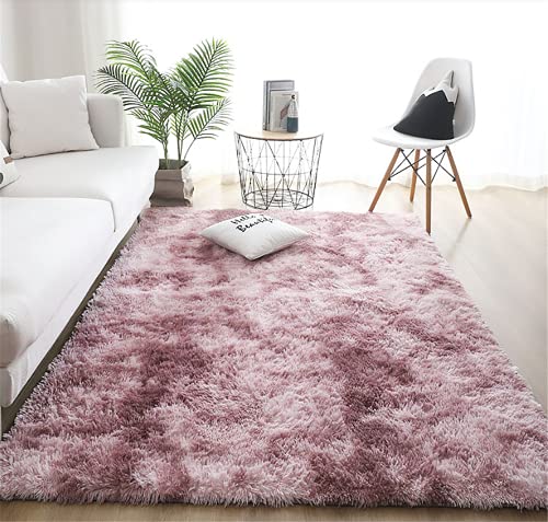 linyingdian Alfombra rectángulo Shaggy para Salón habitación de los Niños Dormitorio - Alfombra Antideslizante Muy Suave, Lavable, Tie-Dye, al Aire Libre Interior. (Rosado Morado, 80x160cm)