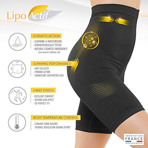 LIPO ACTIF - Panty Cintura Alta Vientre Plano - Día/Noche - Enfundante y Adelgazante - Anticelulitis Efecto Reafirmante - Efecto Push Up - Tecnología Francesa Cosméto Céramic