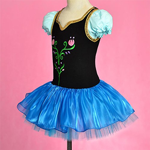 Lito Angels Disfraz Tutu de Princesa Anna para Niñas, Reino del Hielo Bailarina de Ballet Vestido de Danza Maillot de Baile con Falda, Talla 4 5 Años, Azul