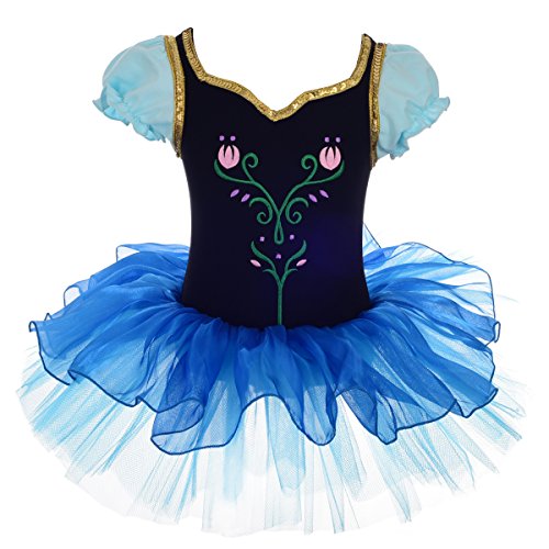 Lito Angels Disfraz Tutu de Princesa Anna para Niñas, Reino del Hielo Bailarina de Ballet Vestido de Danza Maillot de Baile con Falda, Talla 4 5 Años, Azul