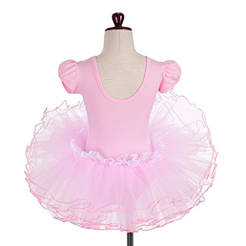 Lito Angels Vestido Tutu Bailarina de Ballet Cisne para Niña, Maillot de Danza Baile con Falda, Talla 5-6 años, Manga Corta, Rosa