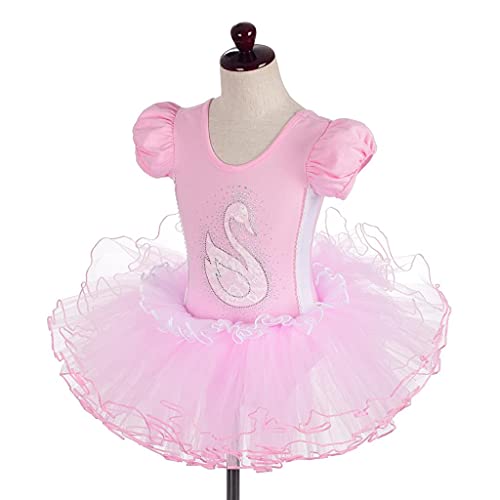 Lito Angels Vestido Tutu Bailarina de Ballet Cisne para Niña, Maillot de Danza Baile con Falda, Talla 5-6 años, Manga Corta, Rosa