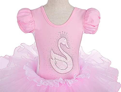 Lito Angels Vestido Tutu Bailarina de Ballet Cisne para Niña, Maillot de Danza Baile con Falda, Talla 5-6 años, Manga Corta, Rosa