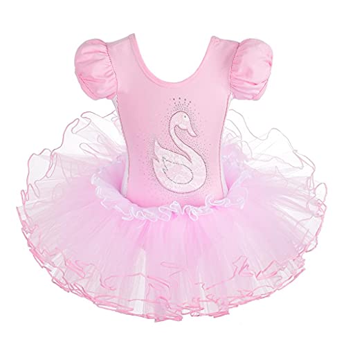 Lito Angels Vestido Tutu Bailarina de Ballet Cisne para Niña, Maillot de Danza Baile con Falda, Talla 5-6 años, Manga Corta, Rosa