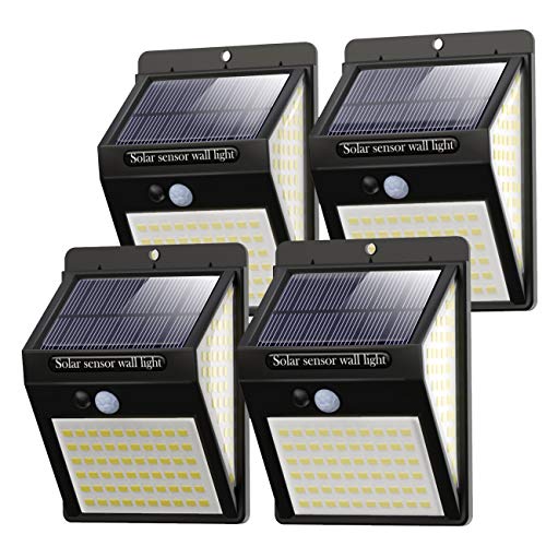 litogo Luz Solar Exterior 140 LED (4 Pack / 3 Modos) con Sensor de Movimiento, Solares Exteriores 270º lluminación Focos Solares Exterior Impermeable Aplique Lampara Solar para Exterior Jardin (WS140)