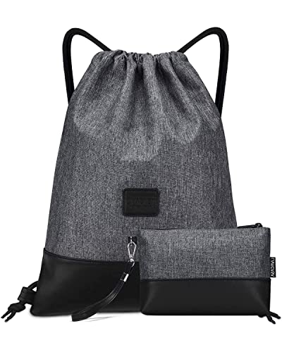 LIVACASA Mochilas de Cuerdas Unisex Casual Mochilas Cordón Impermeable Gimnasio Deporte Ligero Gym Bag (Gris(con Bolsa), 43×33cm)