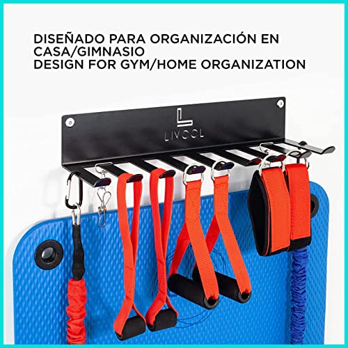 LIVOOL Soporte de pared para organizar y colgar bandas elasticas y material deportivo. Organizador de gimnasio