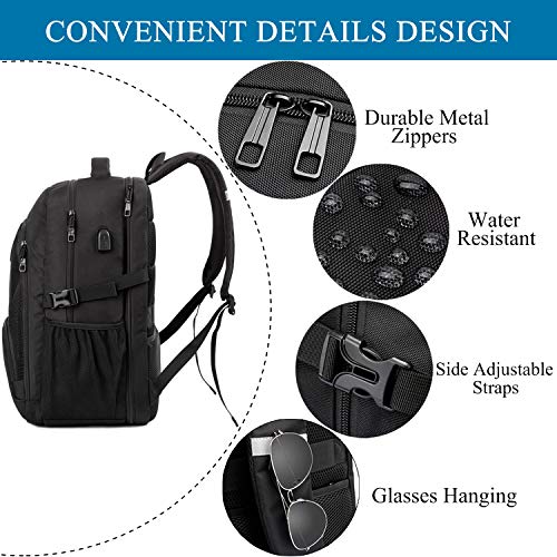 LIWAG Mochila Hombre Grande 50L Mochila Portatil 17 Pulgadas Impermeable Antirrobo Mochila Ordenador Portatil con Puerto USB Bolsa para Negocio Trabajo Diario Viaje Diario Escolares - Negro