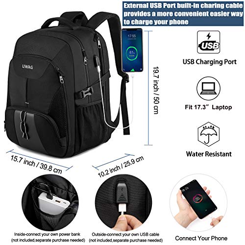 LIWAG Mochila Hombre Grande 50L Mochila Portatil 17 Pulgadas Impermeable Antirrobo Mochila Ordenador Portatil con Puerto USB Bolsa para Negocio Trabajo Diario Viaje Diario Escolares - Negro