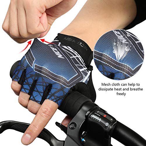 LOHOTEK Guantes de Bicicleta Ciclismo-Motocicleta de MTB Transpirable-Antideslizante - Sin-Dedos Guante Hombres Mujeres Prueba de Golpes con Diseño de Color Degradado (Azul, M)