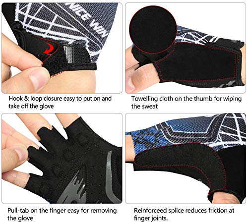 LOHOTEK Guantes de Bicicleta Ciclismo-Motocicleta de MTB Transpirable-Antideslizante - Sin-Dedos Guante Hombres Mujeres Prueba de Golpes con Diseño de Color Degradado (Azul, M)