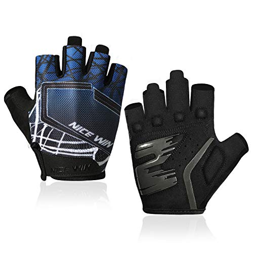 LOHOTEK Guantes de Bicicleta Ciclismo-Motocicleta de MTB Transpirable-Antideslizante - Sin-Dedos Guante Hombres Mujeres Prueba de Golpes con Diseño de Color Degradado (Azul, M)